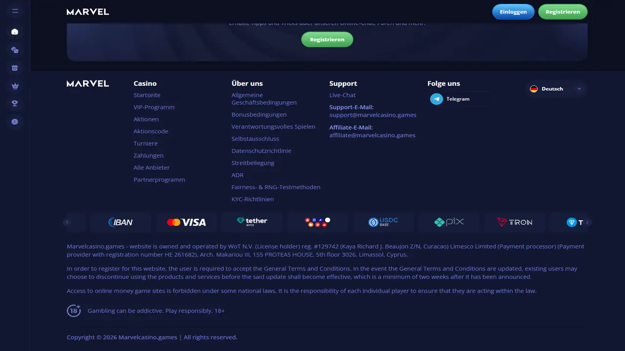 Marverl Casino – Startseite (Footer) Marverl Casino Startseite (Footer)