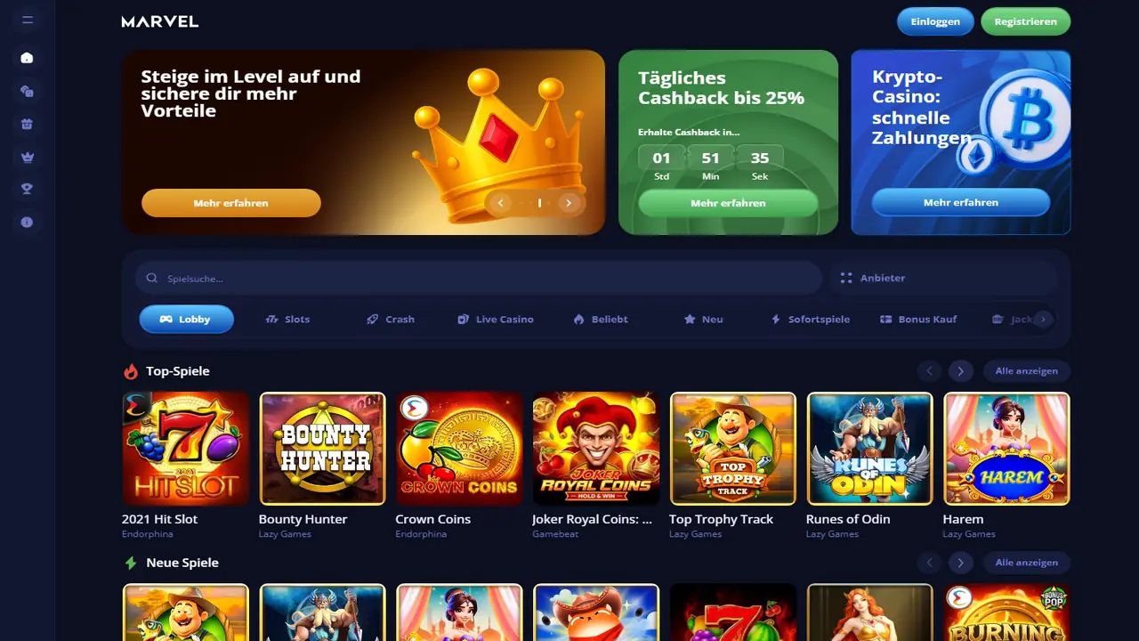 Marverl Casino – Startseite (Hero) Marverl Casino Startseite (Hero)