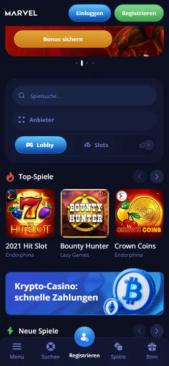 Marverl Casino mobile view – Screenshot
